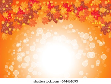 orange maple leaves and white light bubble vector background, autumn and sunlight concept, space for text or message design, card or wallpaper for christmas and new year day