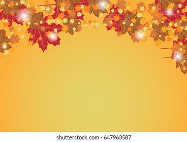 orange maple leaves and white light bubble vector background, autumn and sunlight concept, space for text or message design, card or wallpaper for christmas and new year day
