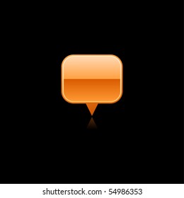 Orange mapping pin web 2.0 internet button. Glossy rounded rectangle shape with color reflection on black background