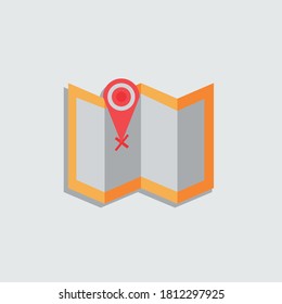 Orange maps icon to find out a location marked with a red pin