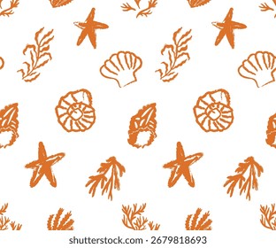 orange marine pattern, seamless nautical pattern, vector