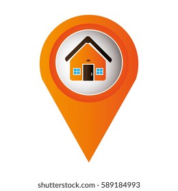 orange mark icon pointer gps with circular button facade house