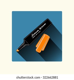 Orange marker with cap, with long shadow, flat design, vector
