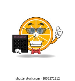 The Orange mascot character becomes an accountant. vector illustration