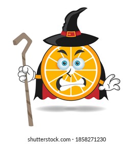 The Orange mascot character becomes a magician. vector illustration