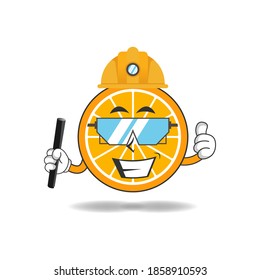 The Orange mascot character becomes a mining officer. vector illustration