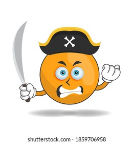 The Orange mascot character becomes a pirate. vector illustration