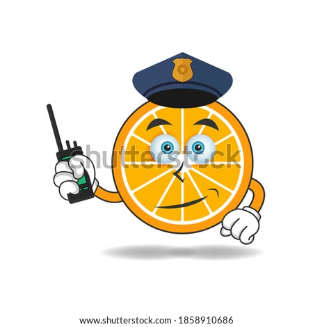 The Orange mascot character becomes a policeman. vector illustration