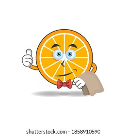 The Orange mascot character becomes waiters. vector illustration