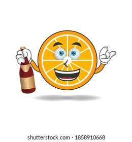 Orange mascot character holding a bottle. vector illustration