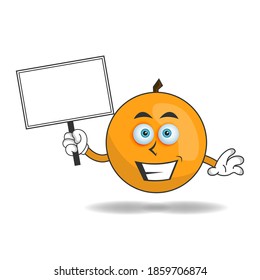 Orange mascot character holding a white blackboard. vector illustration