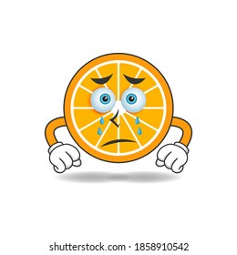 Orange mascot character with sad expression. vector illustration