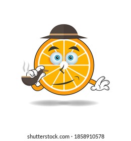 Orange mascot character smoking. vector illustration