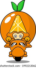 orange mascot costume cartoon illustration character riding a motorcycle