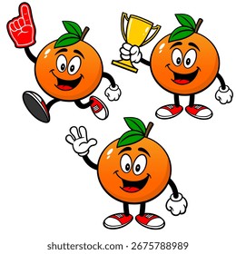 Orange Mascot Set 03, ilustração desenhada à mão de Orange Mascots em várias poses.