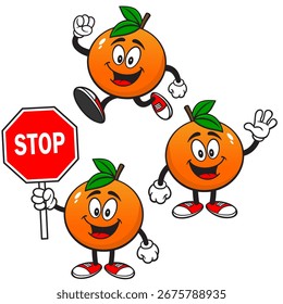 Orange Mascot Set 05, ilustração desenhada à mão de Orange Mascots em várias poses.