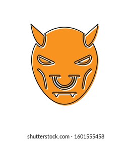 Orange Mask of the devil with horns icon isolated on white background.  Vector Illustration