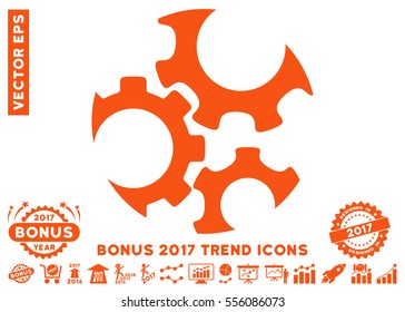 Orange Mechanics Gears pictograph with bonus 2017 trend pictograms. Vector illustration style is flat iconic symbols, white background.