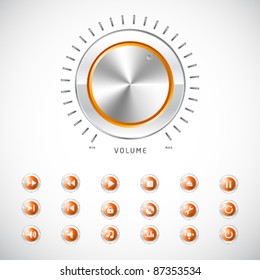 Orange media button icon set with volume meter