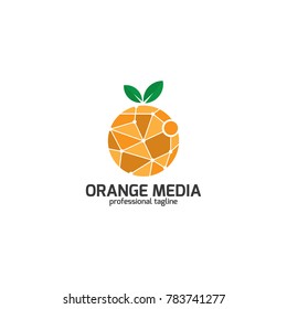 Orange Media Logo Illustration Template. Fruits Logo Template with polygonal style isolated on white background