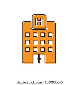 Orange Medical hospital building with cross icon isolated on white background. Medical center. Health care. Vector Illustration