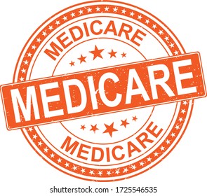 orange Medicare universal healthcare campaign stamp flat vector label for print and websites