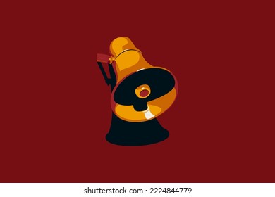 MEGAPHONE NARANJA EN LA PARED DE FONDO ROJO DISEÑO SIMPLE VECTOR