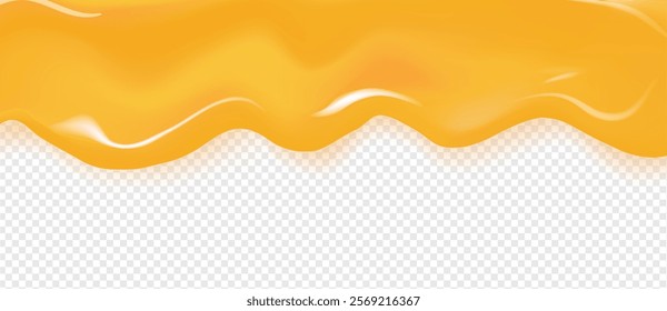 Orange melted caramel vector high quality texture with shadow isolated on transparent background. Honey syrup realistic liquid candy or maple nectar border template