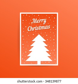 orange merry christmas card with fir tree. concept of traditional, web header, decorative ornate, event party. isolated on orange background. flat style trend modern postal design vector illustration