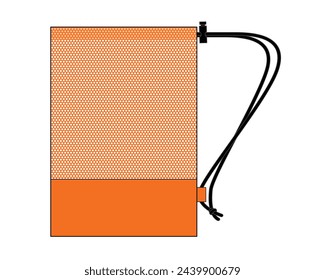 Orange Mesh Drawstring Bag Template On White Background, Vector File.