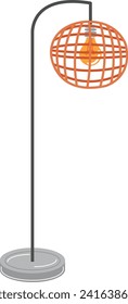 Orange mesh pendant lamp with modern design, minimalist standing floor lamp illustration. Interior lighting fixture, contemporary decor vector illustration.