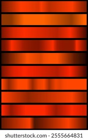 Orange metallic gradient collection. set of bright orange and yellow gradients.