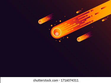 An Orange meteors with black background, vectors illustration, orange flat design meteors, flat design background, using for banner, background, and wallpaper