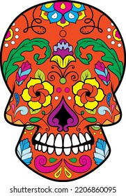 Orange Mexican Skull with Colorful Details 2