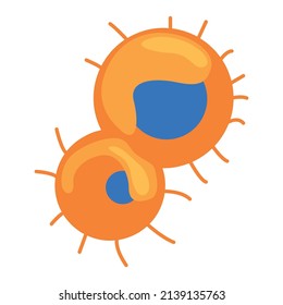Orange microorganisms with blue cores with semi flat color vector object. Full sized item on white. Bacterial infection simple cartoon style illustration for web graphic design and animation