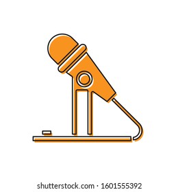 Orange Microphone icon isolated on white background. On air radio mic microphone. Speaker sign.  Vector Illustration