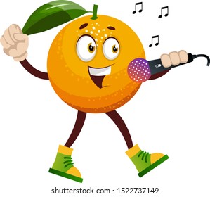 Naranja con micrófono, ilustración, vector sobre fondo blanco.
