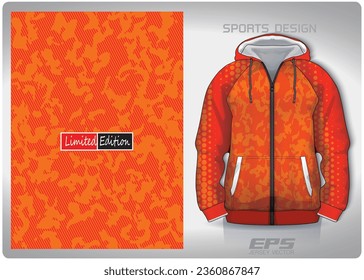 Orange military camouflage overlapped with diagonal stripes pattern design, illustration, textile background for sports t-shirt, football jersey shirt mockup for football club. consistent front view