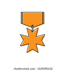 Orange Military reward medal icon isolated on white background. Army sign.  Vector Illustration