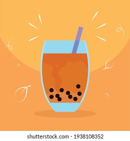 orange milk bubble tea glass