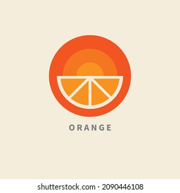 Orange minimal flat logo. Juice icon. Geometric orange sign. Sweet fruit concept. Vector illustration