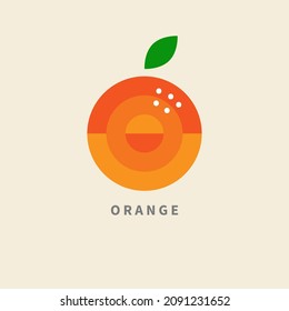 Orange minimal flat logo. Juice icon. Geometric orange sign. Sweet fruit concept. Vector illustration