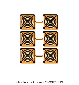 Orange Mining farm icon isolated on white background. Cryptocurrency mining, blockchain technology, bitcoin, digital money market, cryptocoin wallet. Vector Illustration