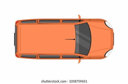 Orange minivan top view. Delivery truck