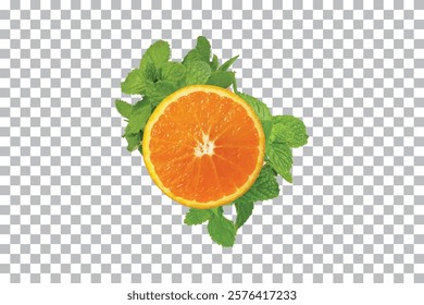 orange and mint leaf isolated on transparent background