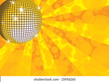 Orange mirror disco ball. Vector illustration.