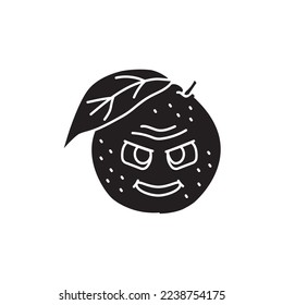 Orange mit verspottendem Emotionen-Farbsymbol. Maskottchen der Emotionen. Piktogramm für Webseiten, mobile App, Promo.