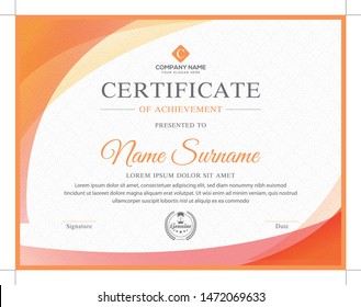 Orange modern certificate for corporate companies and all types business and other sectors