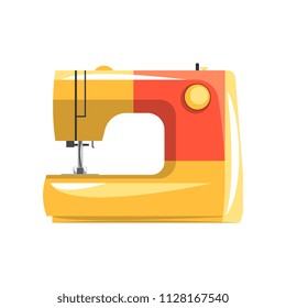 Orange modern electronic sewing machine, dressmakers equipment vector Illustration on a white background