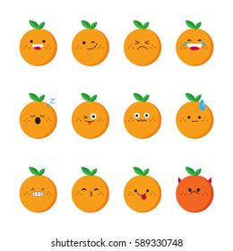 Orange modern flat emoticon set